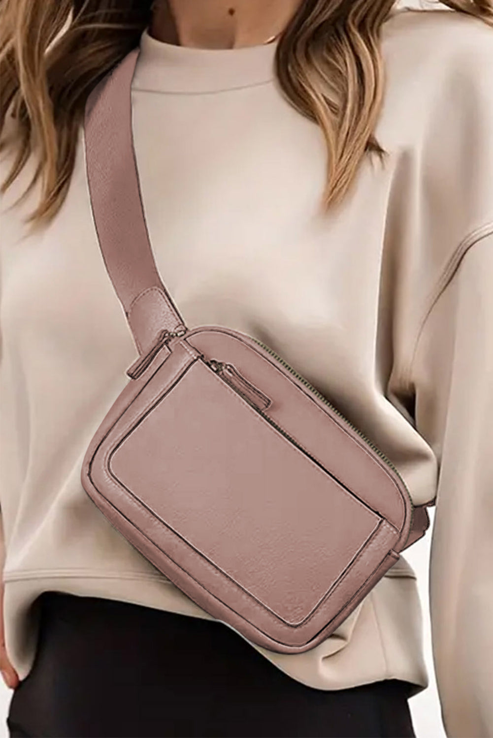 Camel Minimalist Multi-zipped Crossbody Bag