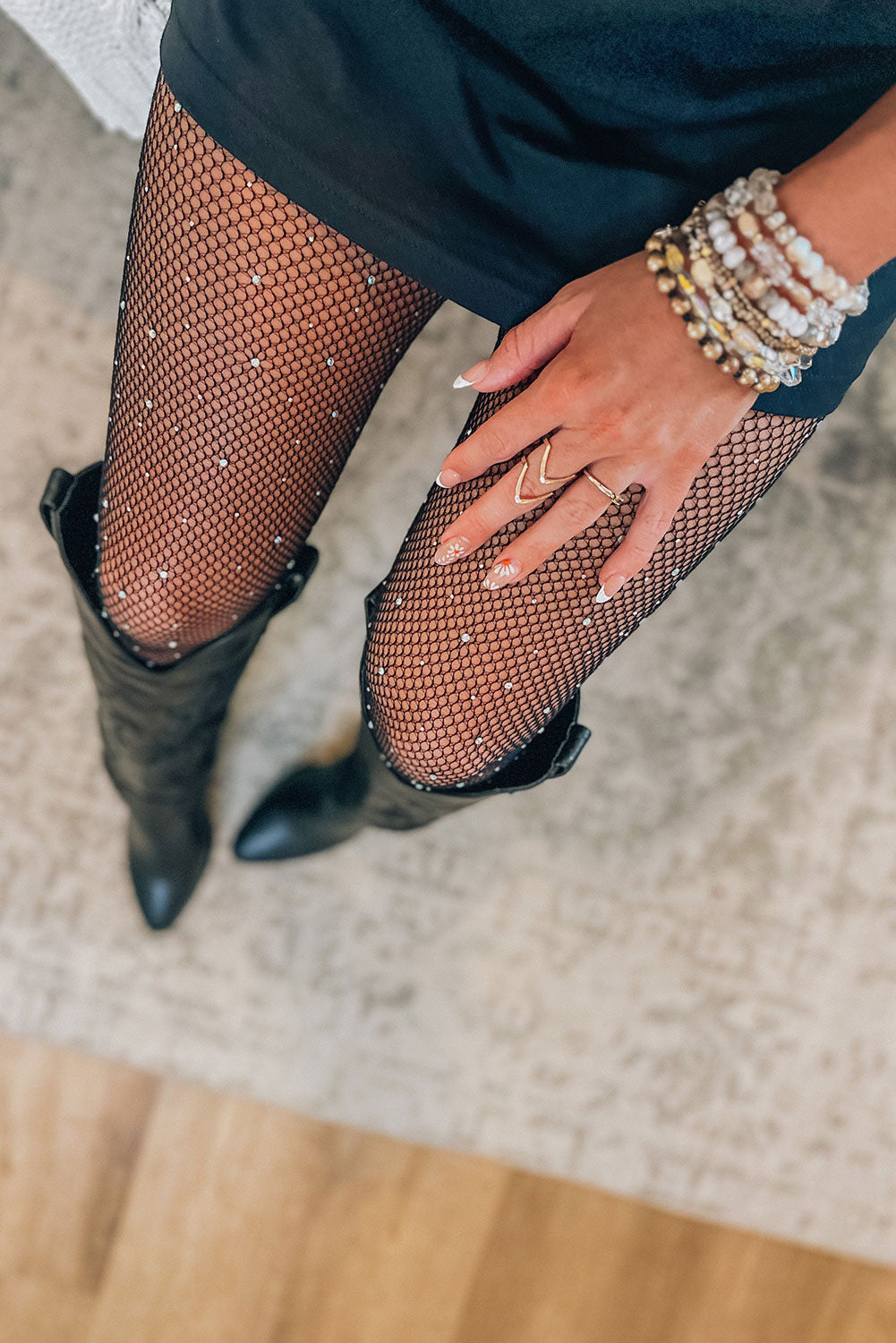 Black Sexy Rhinestone Fishnet Pantyhose