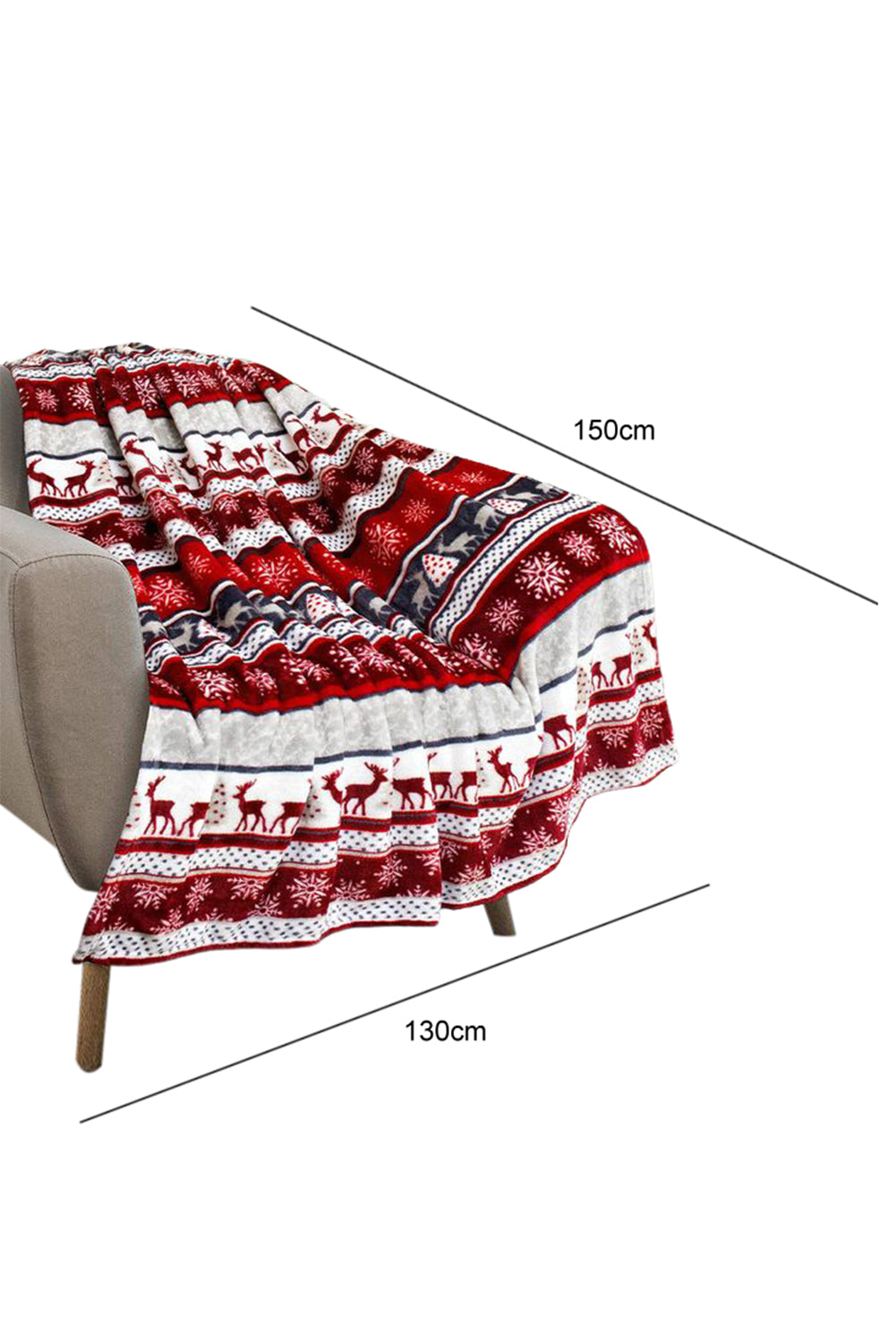 Red Christmas Elk Print Reversible Sherpa Fleece Blanket