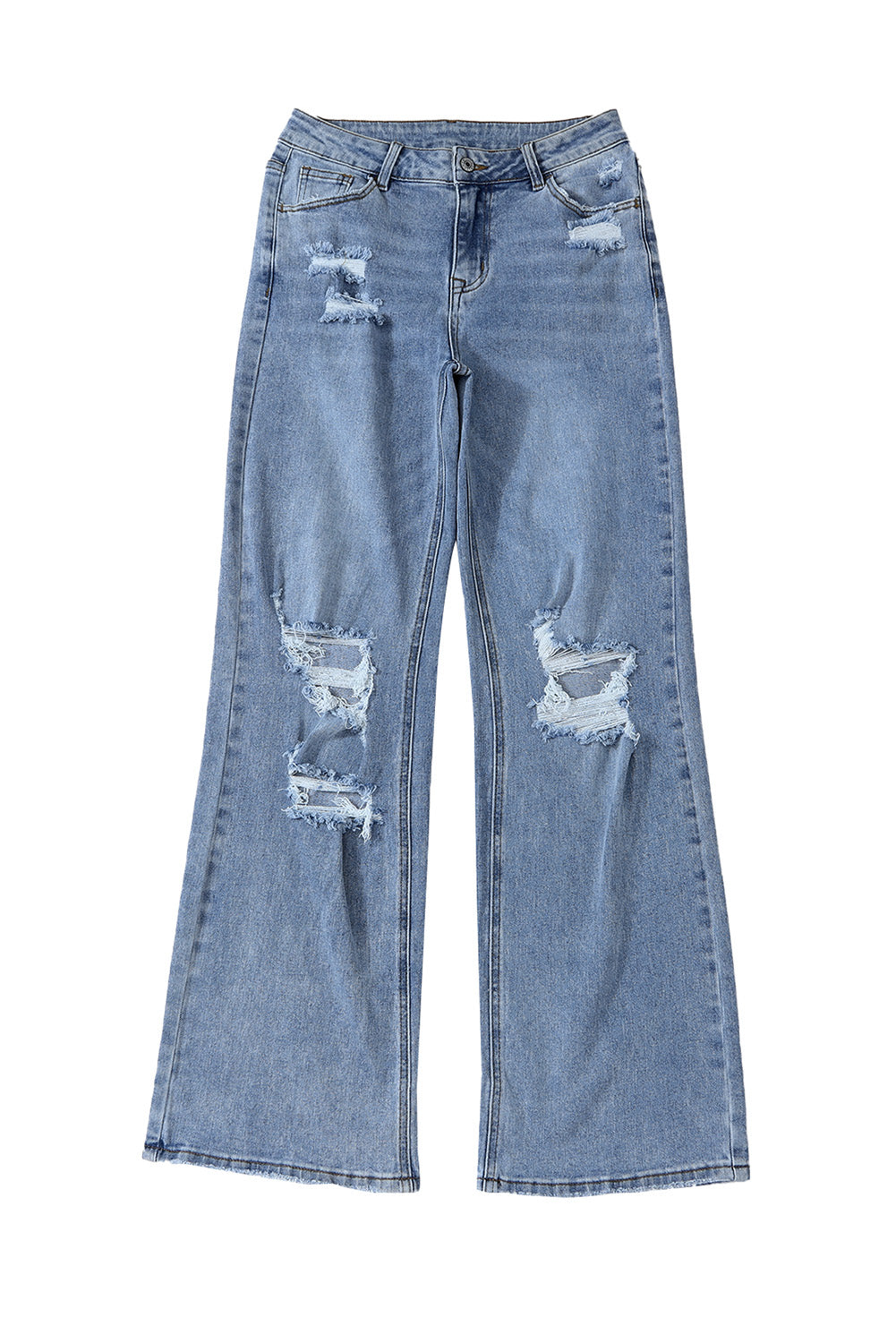 Light Blue Destroyed Ripped Casual Wide Leg Jeans