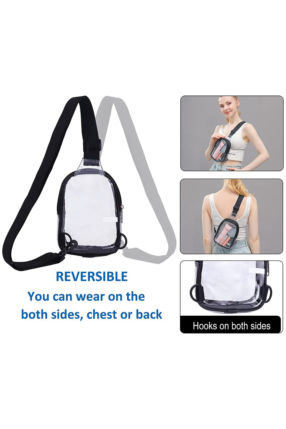 Black Multipurpose Clear Crossbody Sling Bag