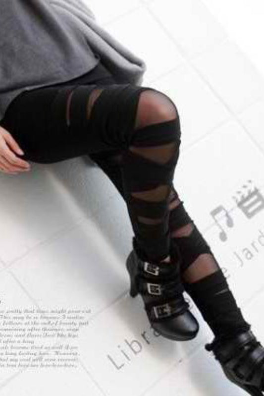 Black Sexy Sheer Patchwork Leggings