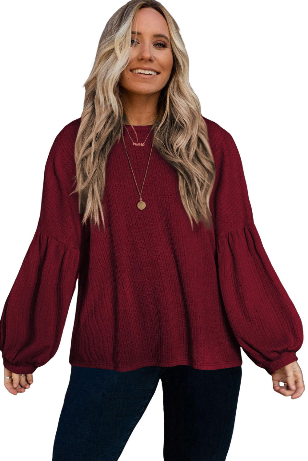 Ruby Plus Size Balloon Sleeve Textured Knit Top