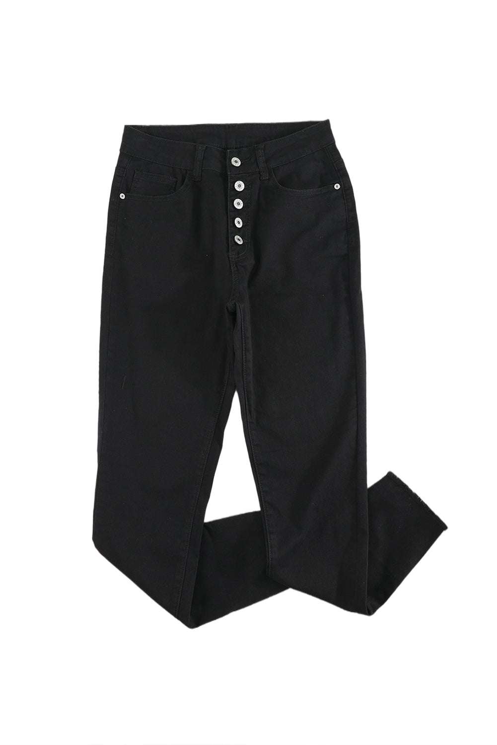 Black Buttons Frayed Cropped High Waisted Jeans