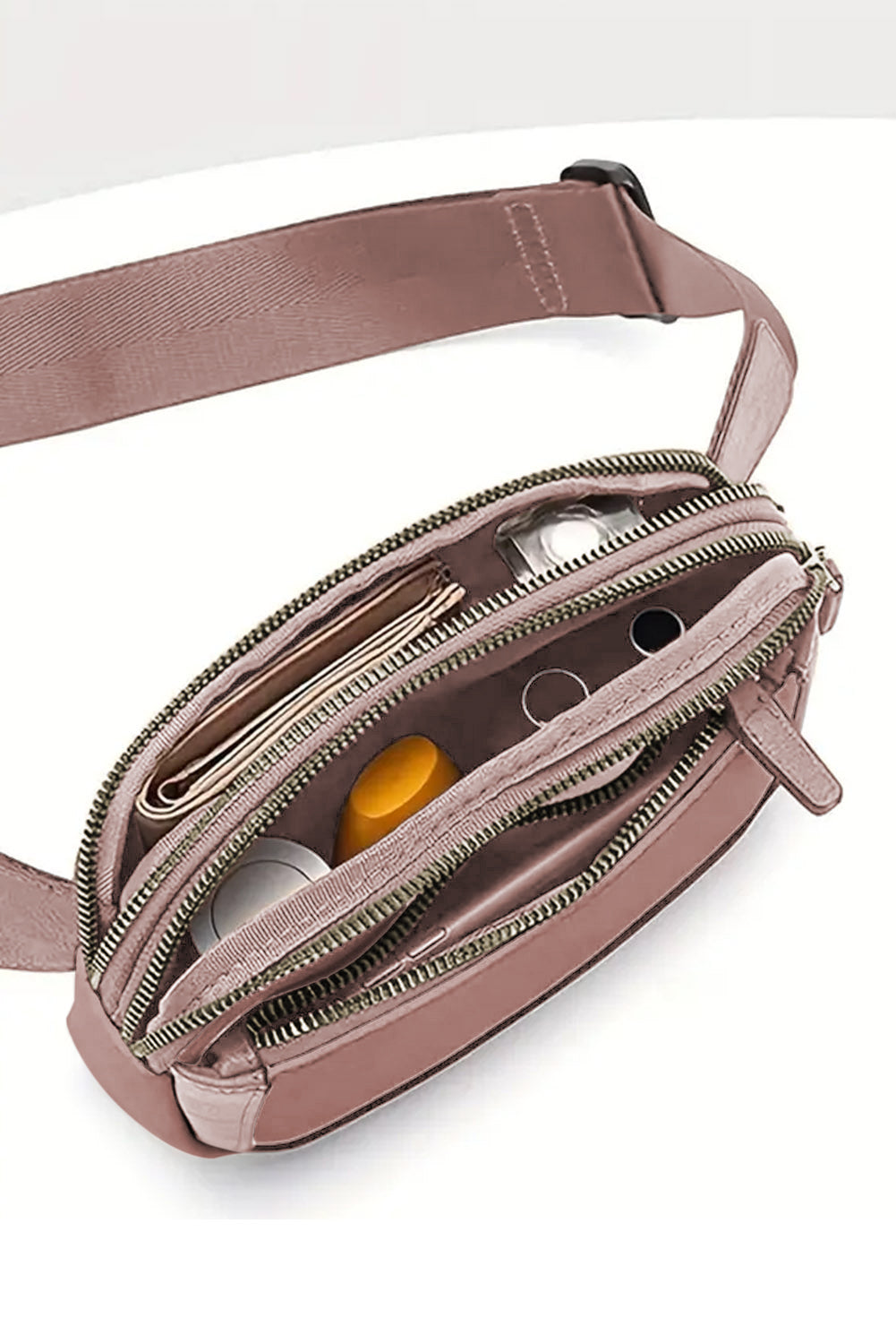 Camel Minimalist Multi-zipped Crossbody Bag