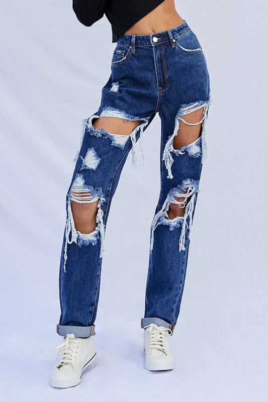 High Waist Ripped Baggy Jeans