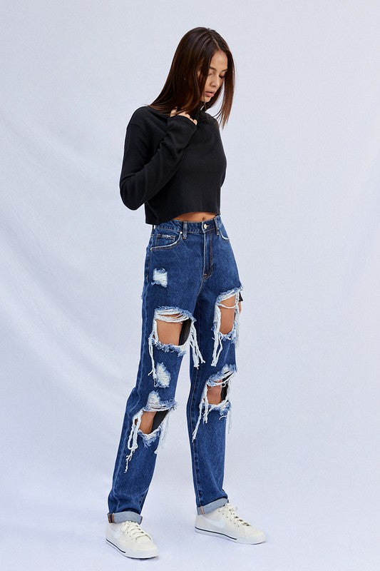 High Waist Ripped Baggy Jeans