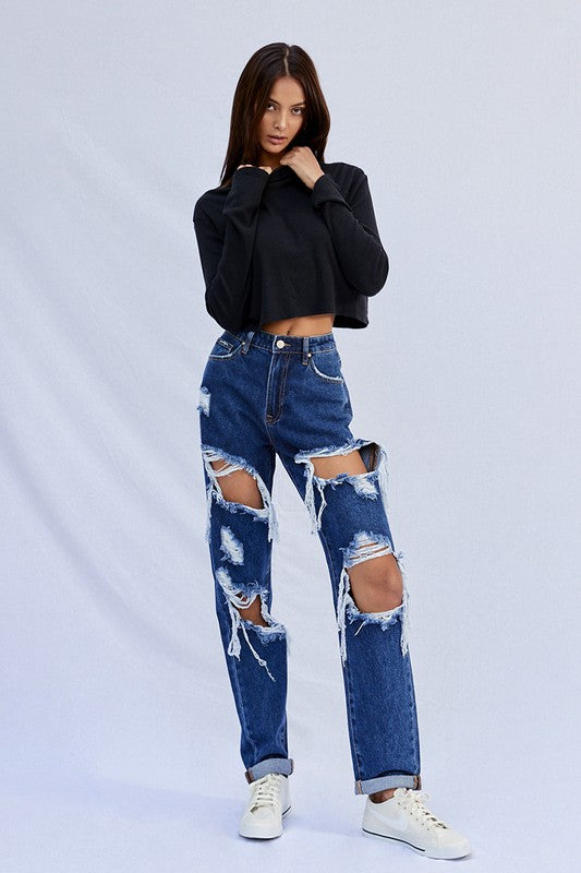 High Waist Ripped Baggy Jeans