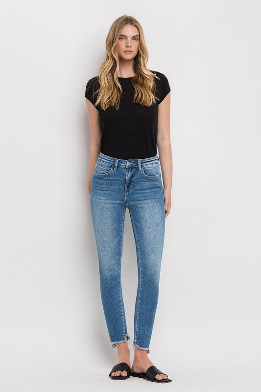 High Rise Raw Step Hem Ankle Skinny Jeans