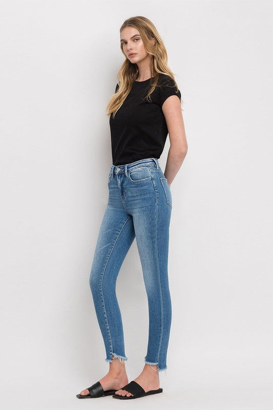 High Rise Raw Step Hem Ankle Skinny Jeans