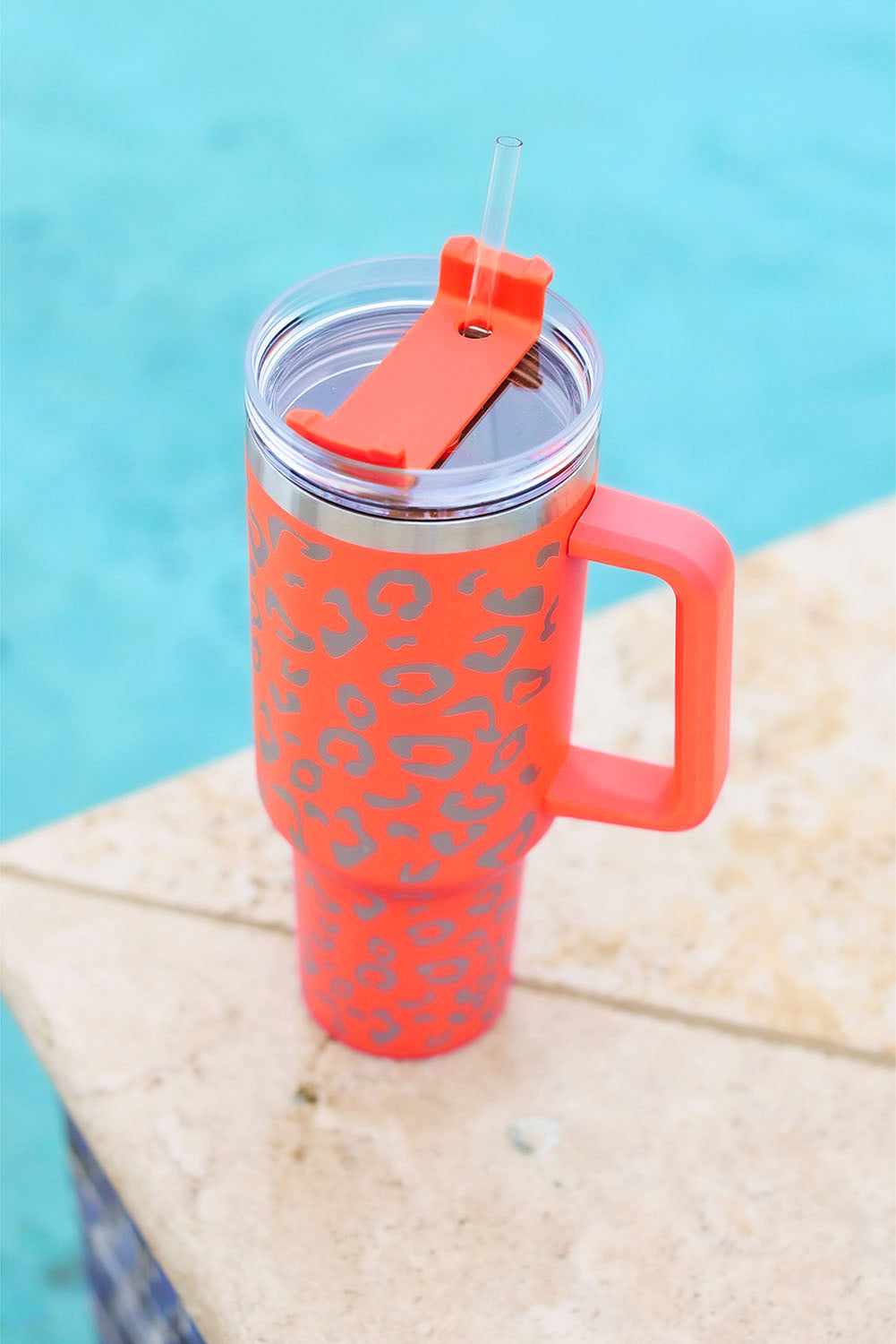 Pink 304 Leopard Spotted Stainless Double Insulated Tumbler Mug With Handle