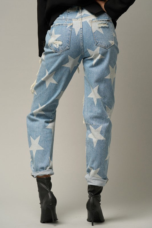 Star Print Slouch Jeans