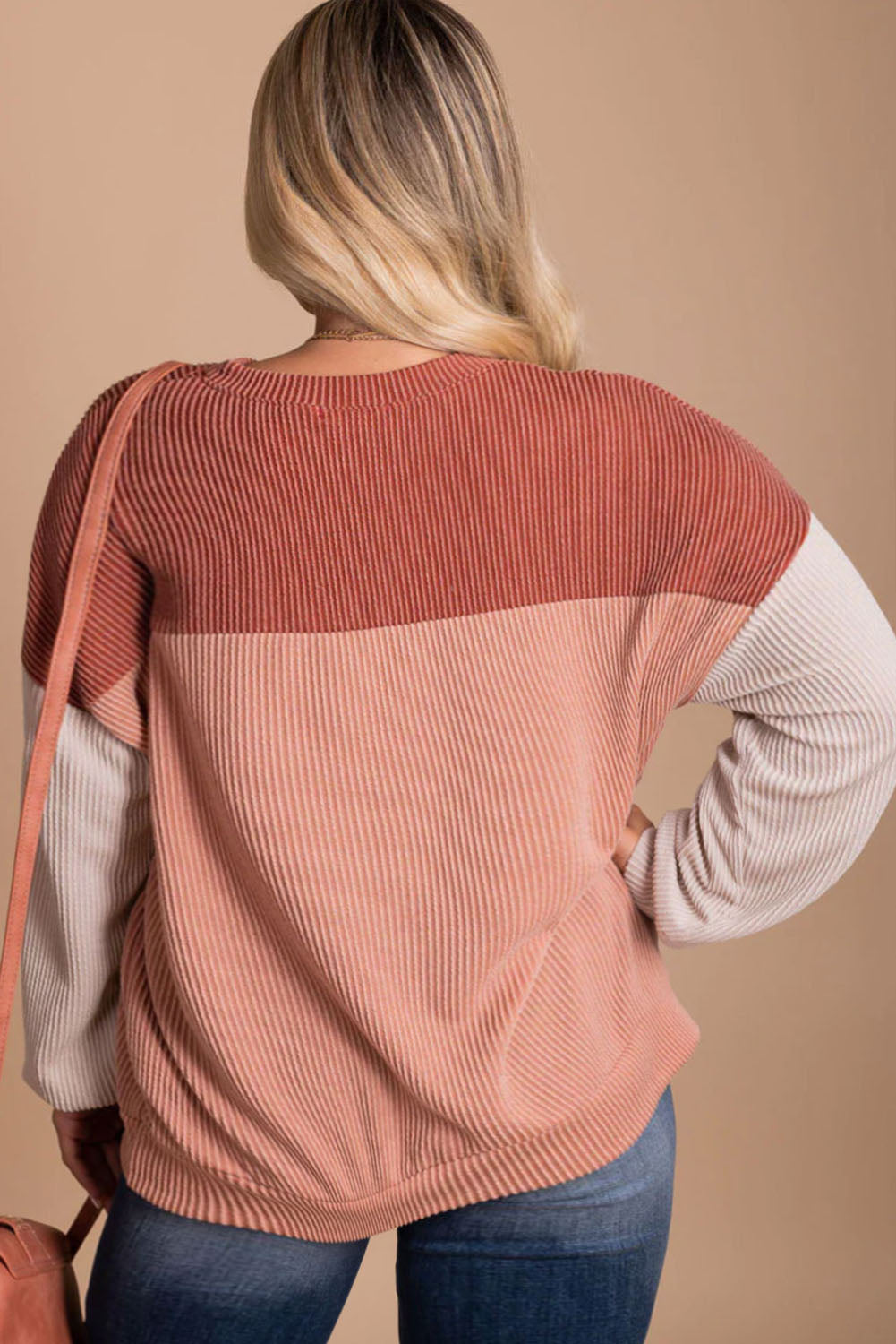 Mineral Red Plus Size Ribbed Colorblock Long Sleeve Top