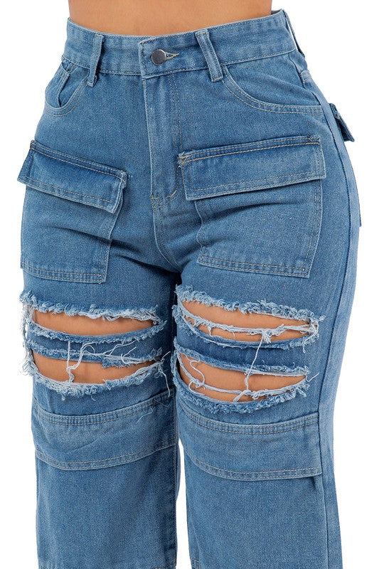 SEXY CARGO STYLE DENIM JEANS