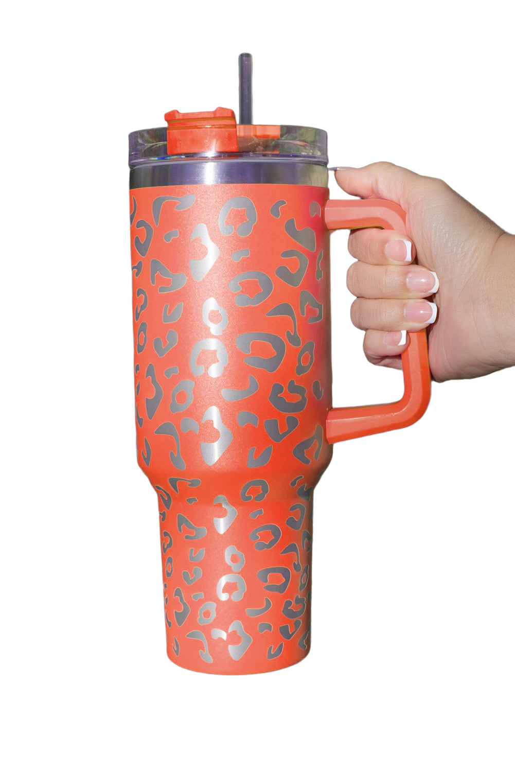 Pink 304 Leopard Spotted Stainless Double Insulated Tumbler Mug With Handle