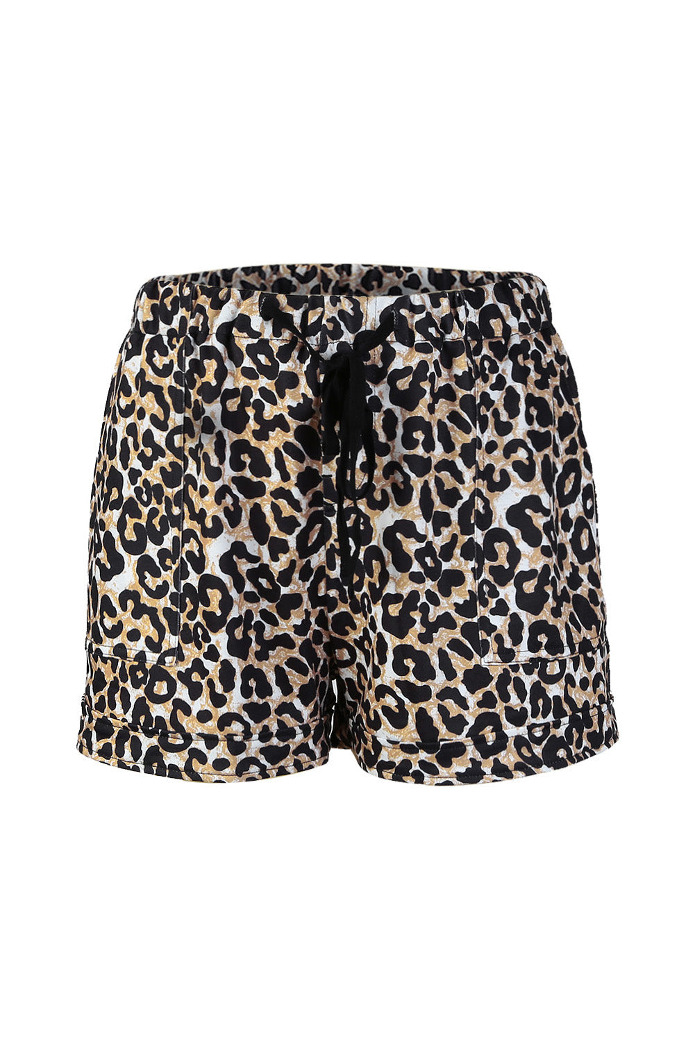 Leopard Print Drawstring Elastic Waist Pocketed Shorts