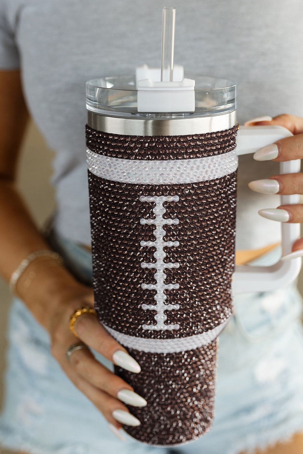 Chestnut 304 Rhinestone Rugby Stainless Steel Tumbler