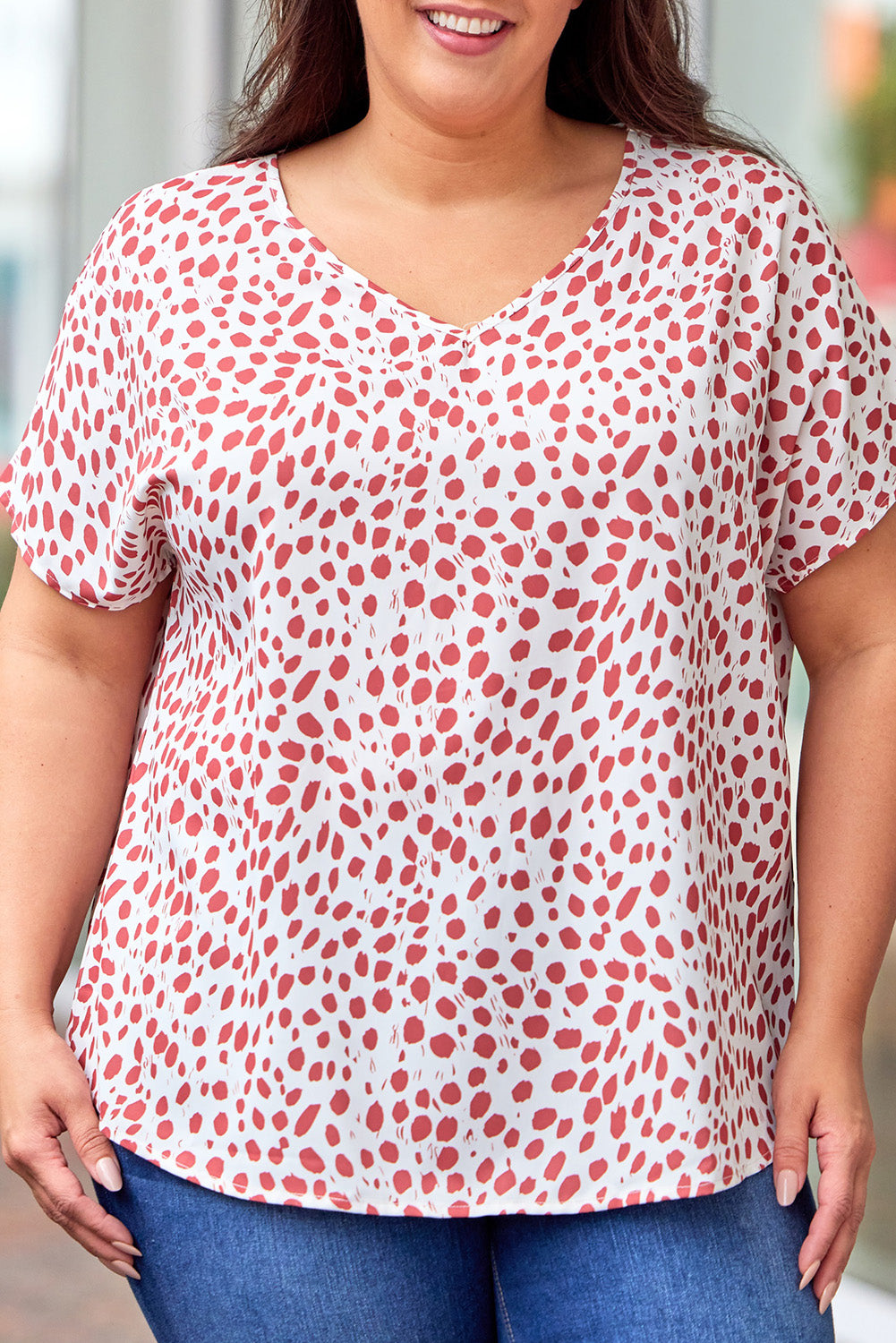 Leopard Plus Size V Neck Short Sleeve Top