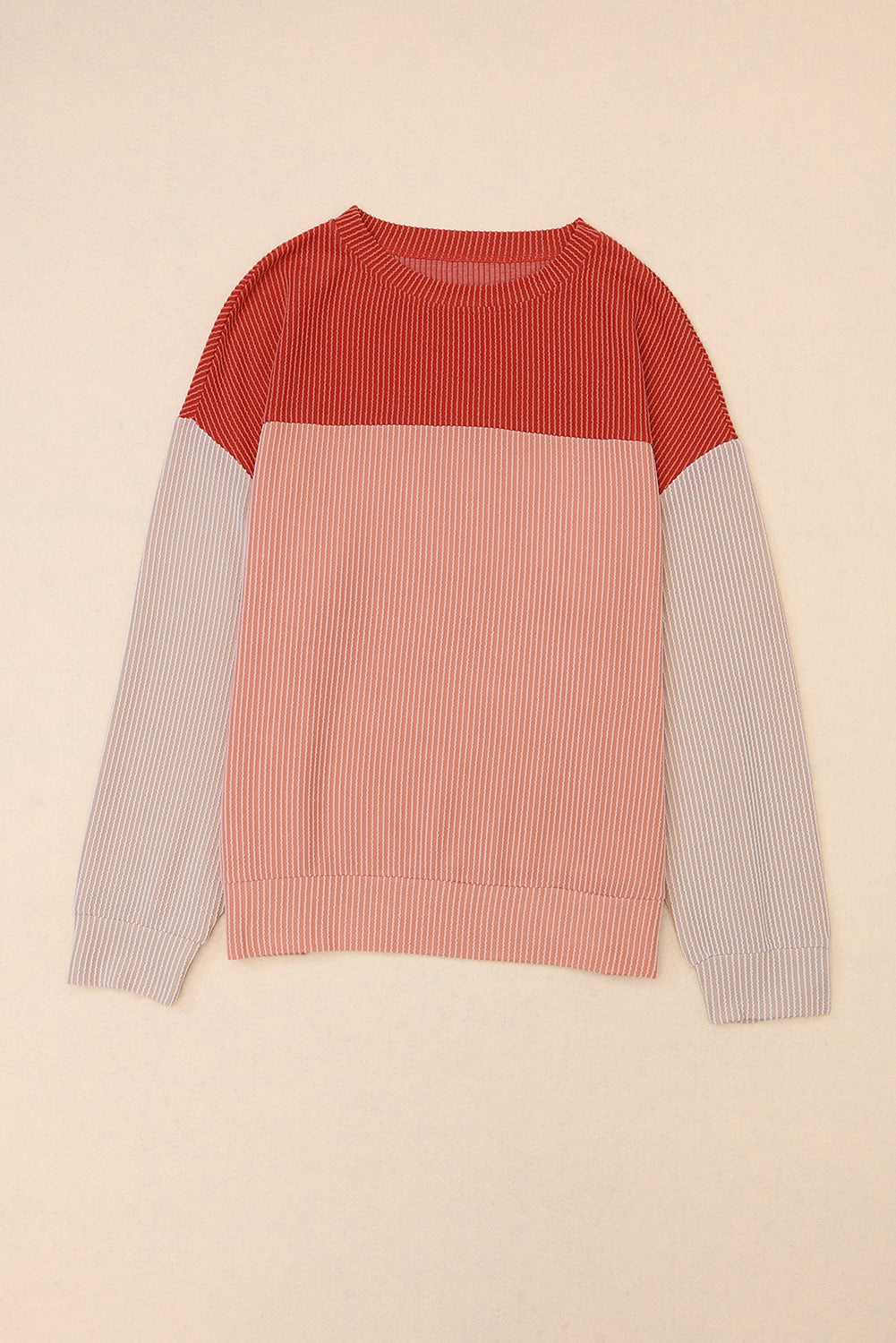 Black Color Block Corduroy Long Sleeve Top