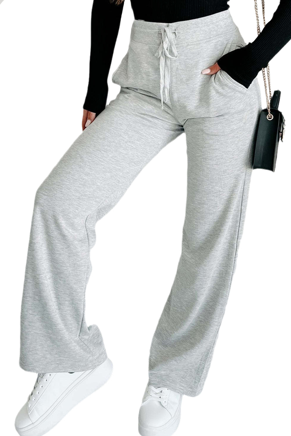 Light Grey Drawstring High Waist Sweatpants