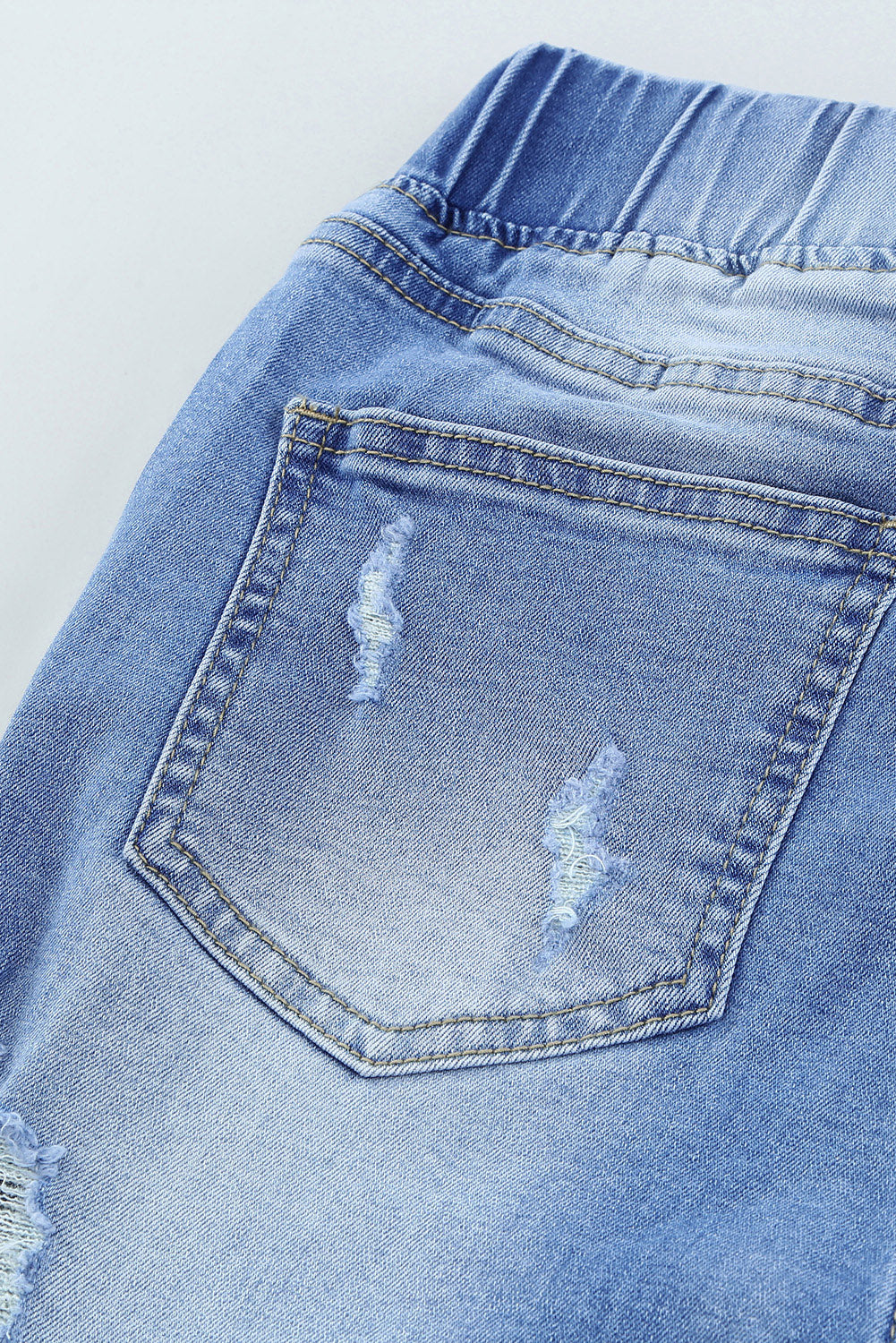 Light Blue Drawstring Elastic Waist Jeans With Hole