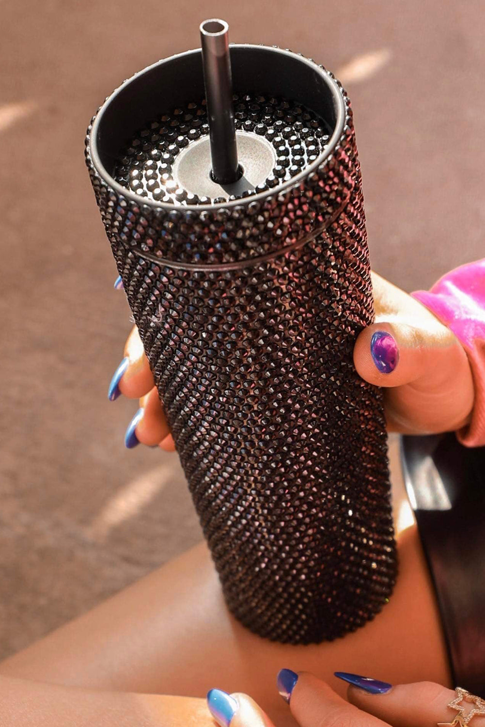 Black 16oz Full Rhinestone Straw Tumbler Cup