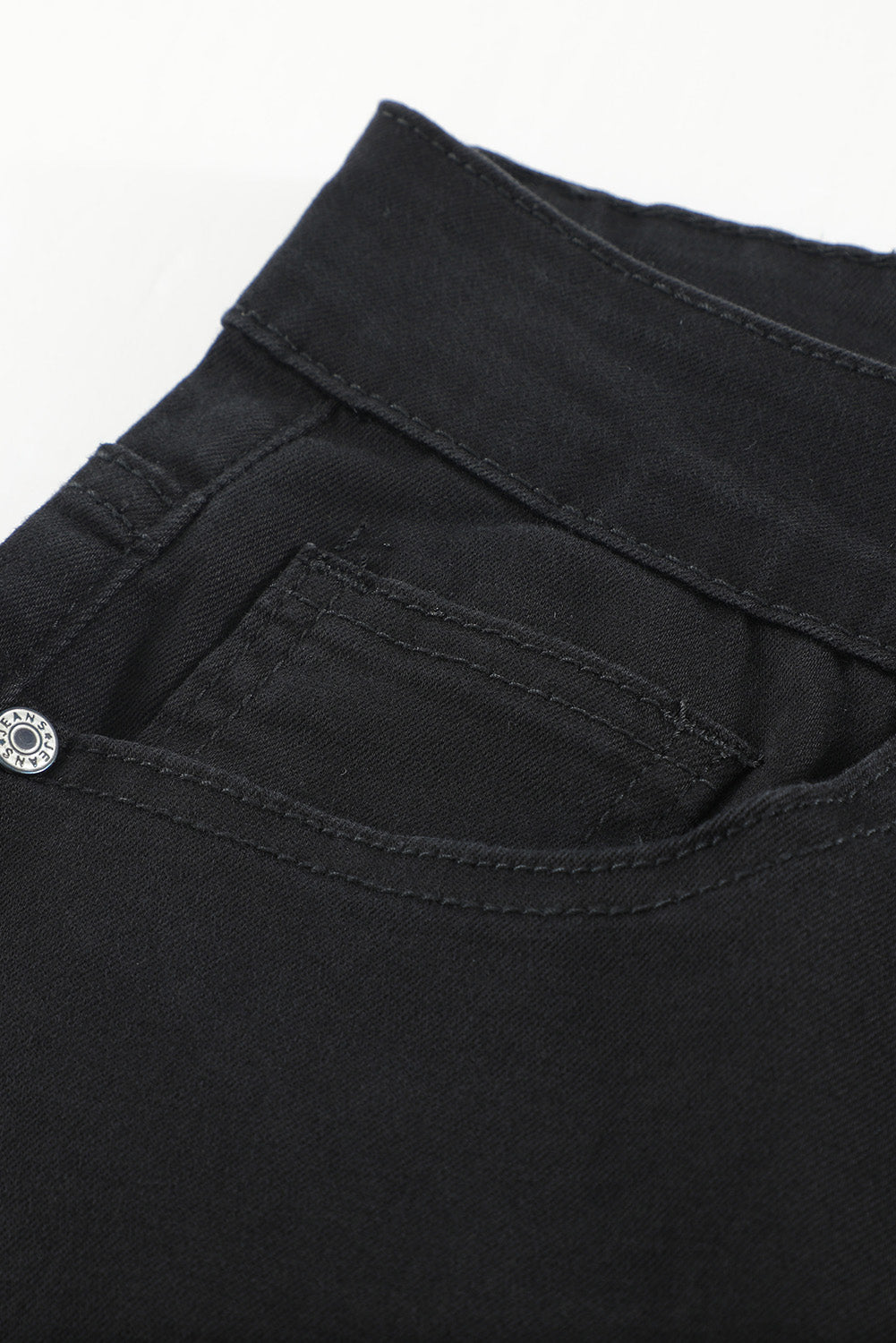 Black Buttons Frayed Cropped High Waisted Jeans