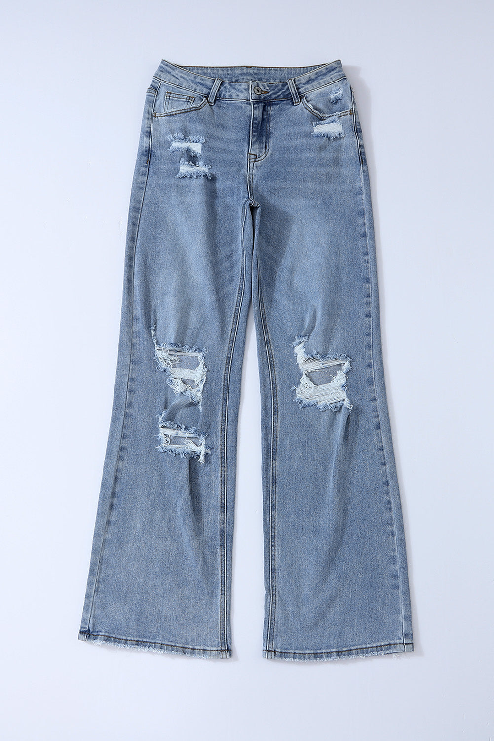 Light Blue Destroyed Ripped Casual Wide Leg Jeans