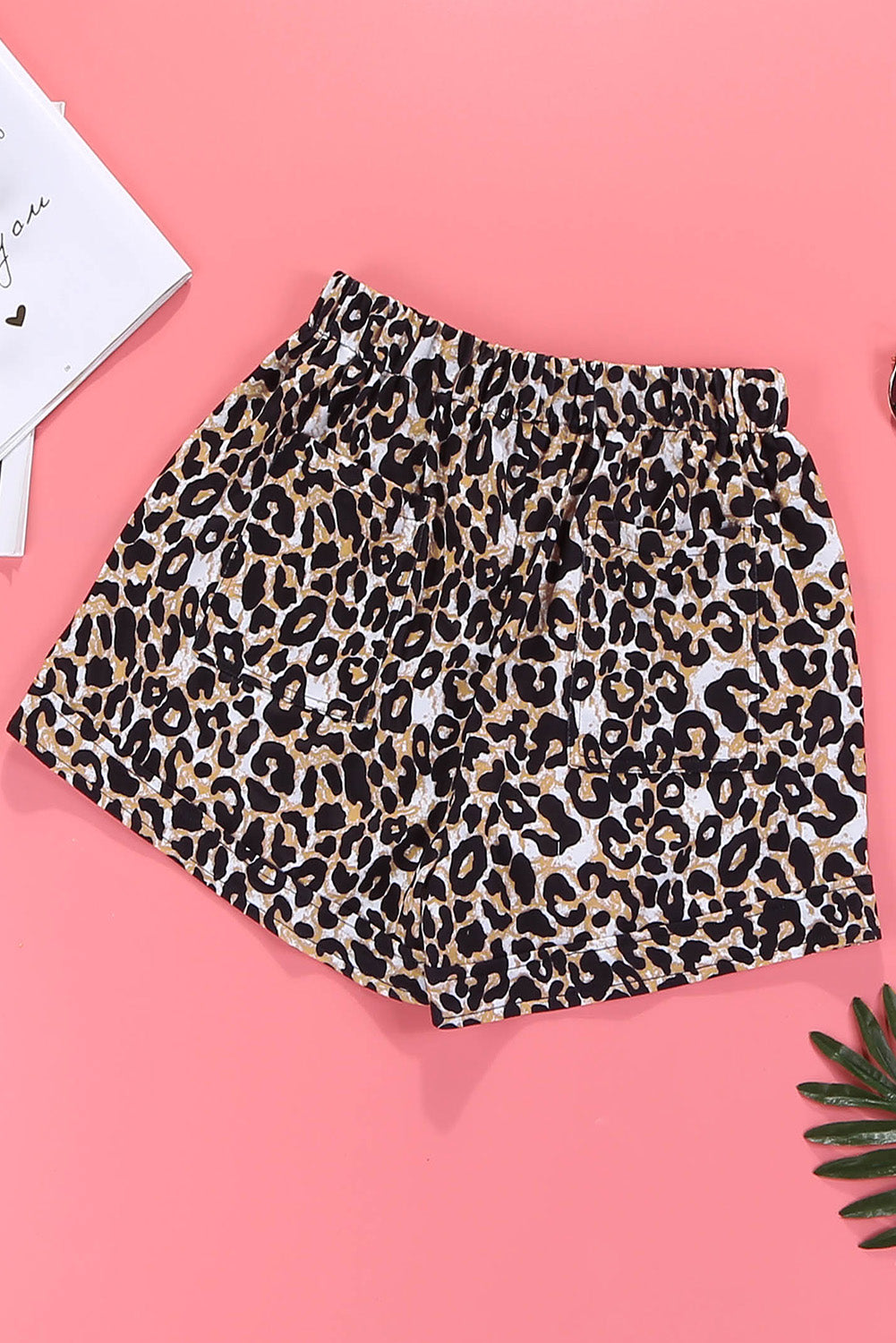 Leopard Print Drawstring Elastic Waist Pocketed Shorts