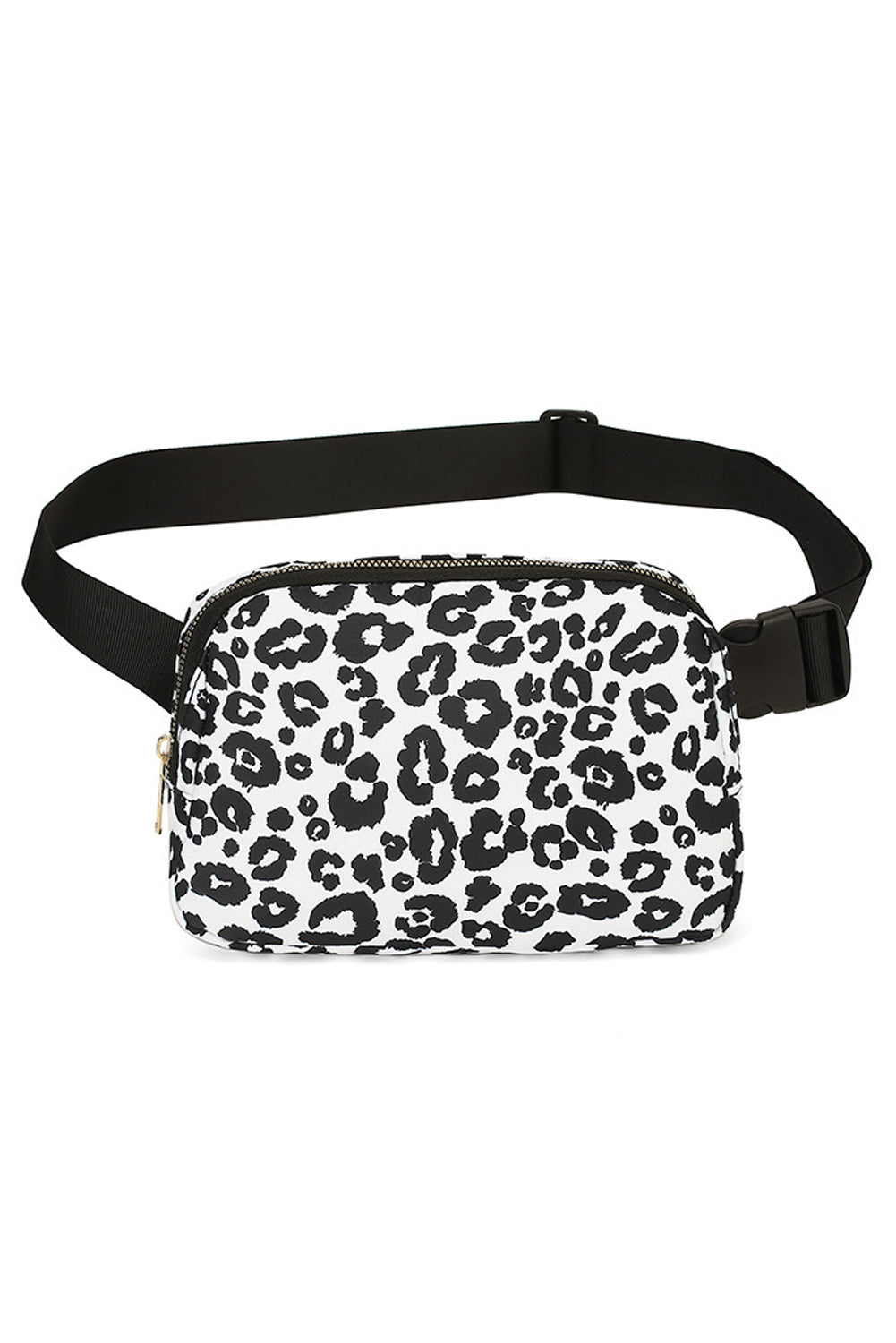 White 20*5*14cm Leopard Print Buckle Canvas Waist Pack Belt Bag