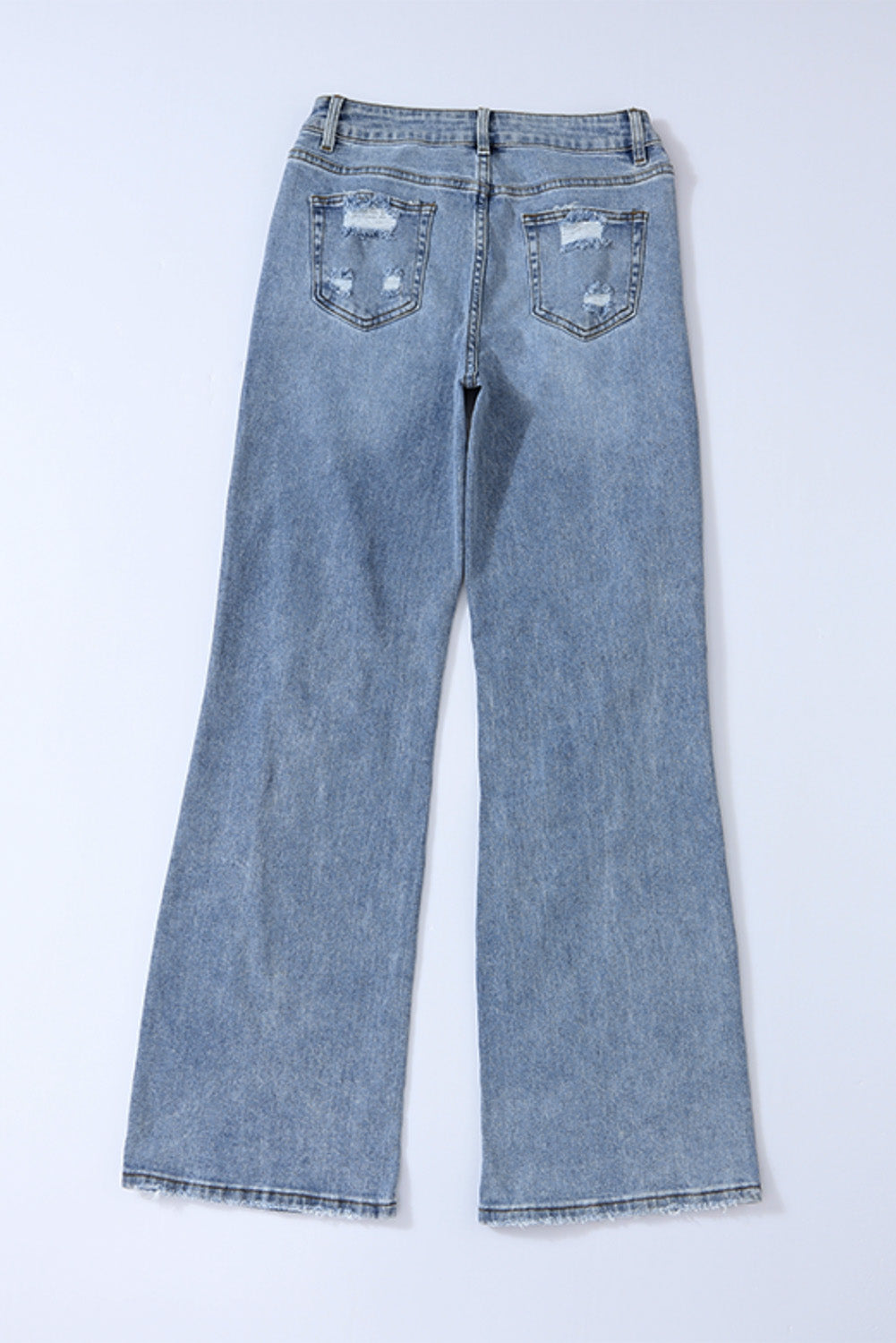 Light Blue Destroyed Ripped Casual Wide Leg Jeans