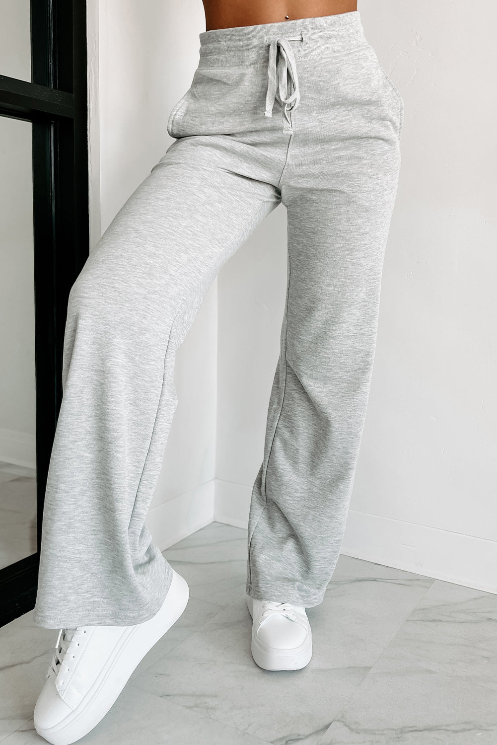 Light Grey Drawstring High Waist Sweatpants