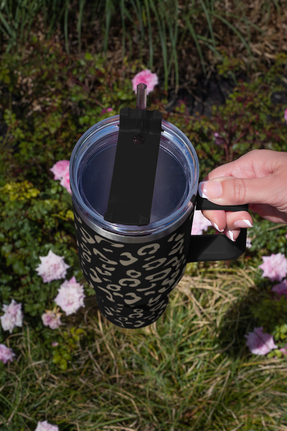 Pink 304 Leopard Spotted Stainless Double Insulated Tumbler Mug With Handle