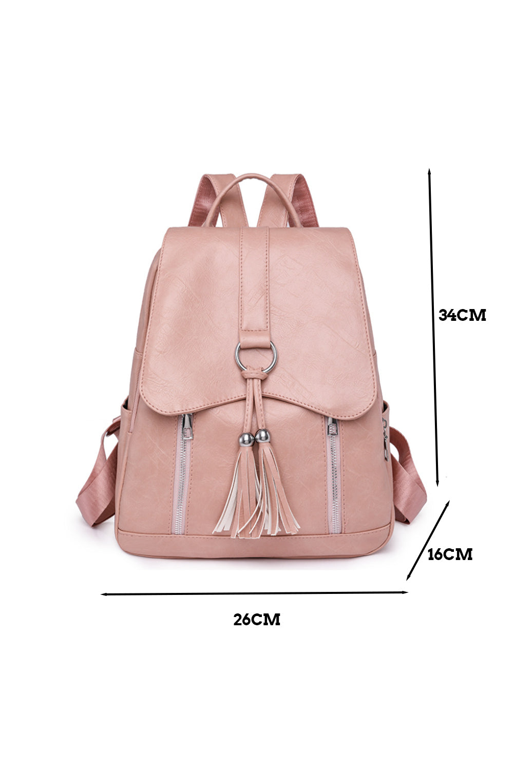 Pink Casual Multifunctional Flap Faux Leather Backpack