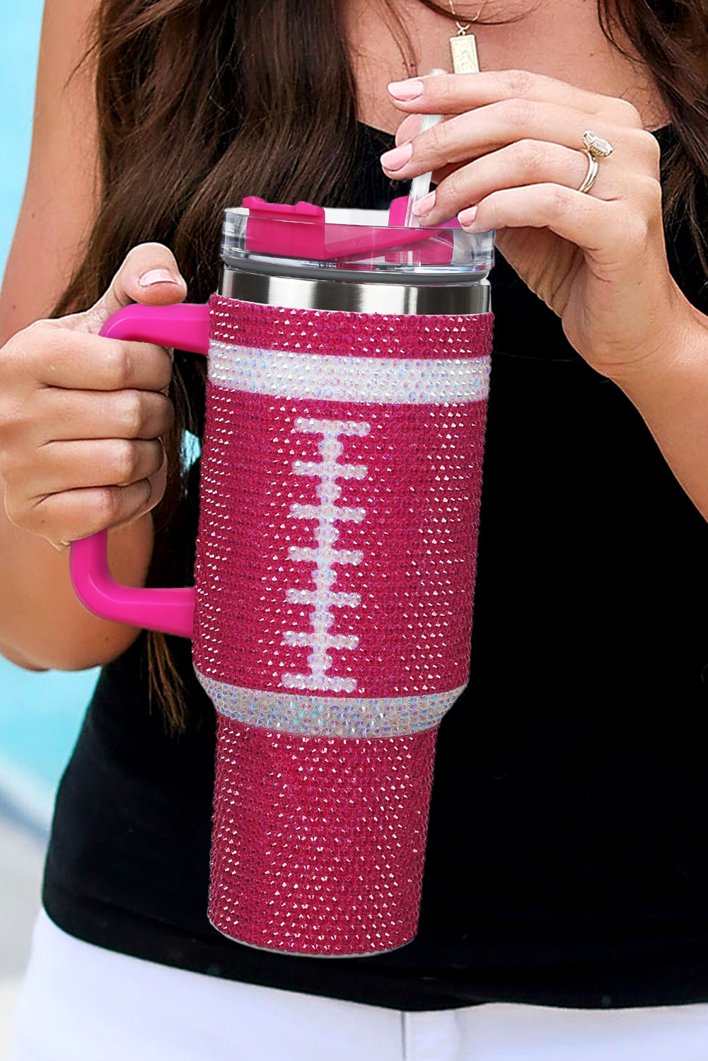 Chestnut 304 Rhinestone Rugby Stainless Steel Tumbler