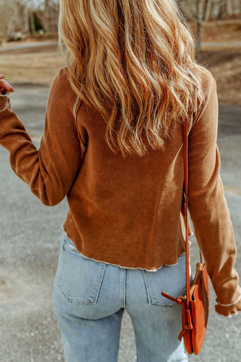 Chestnut Exposed Seam Detail Plus Size Textured Top