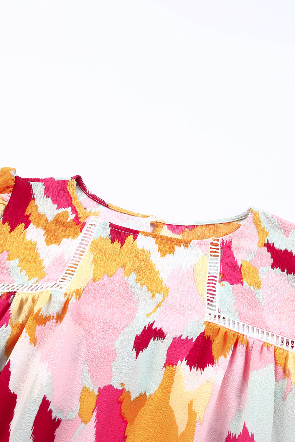 Multicolor Abstract Print Boho Ruffle Long Sleeve Blouse