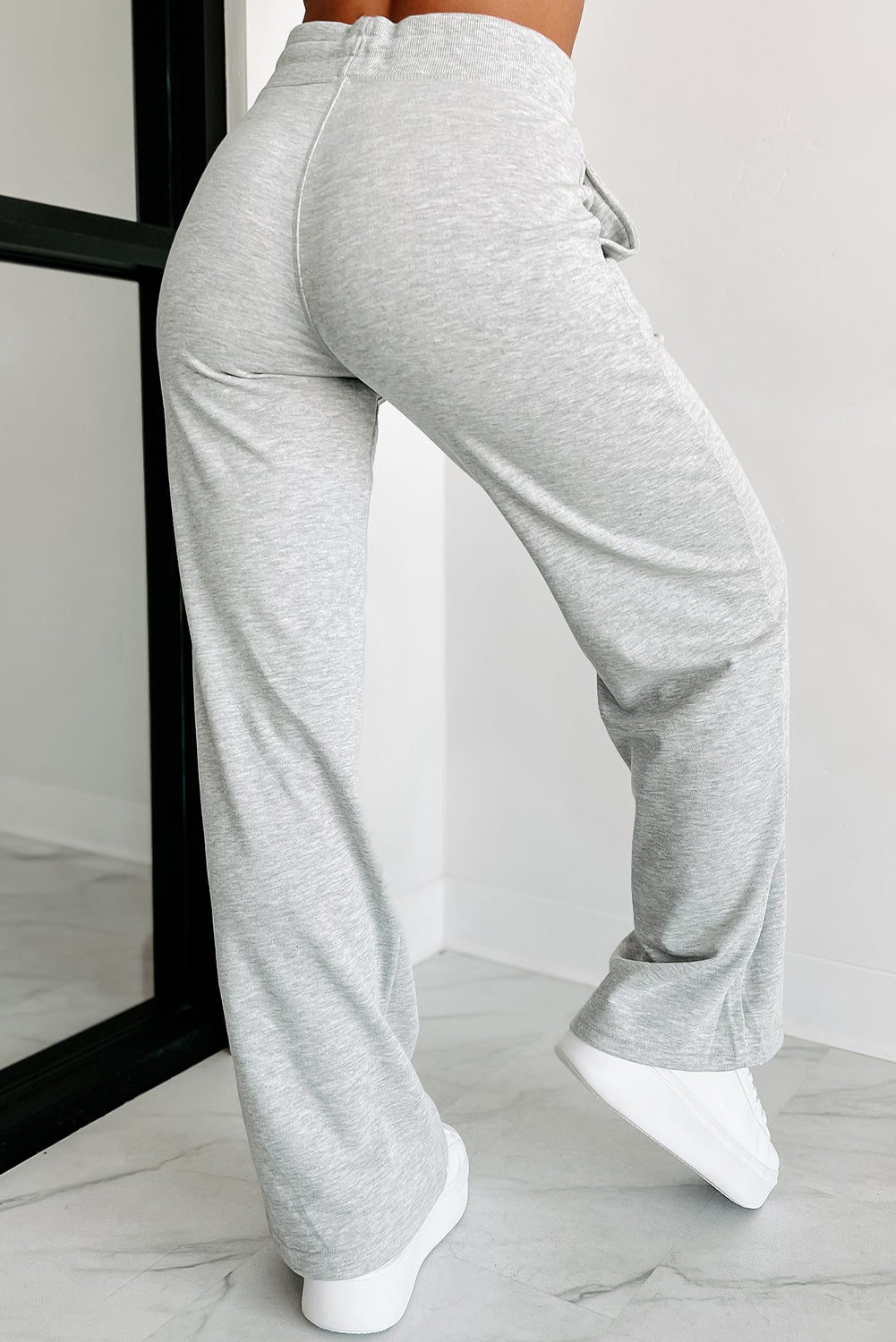 Light Grey Drawstring High Waist Sweatpants