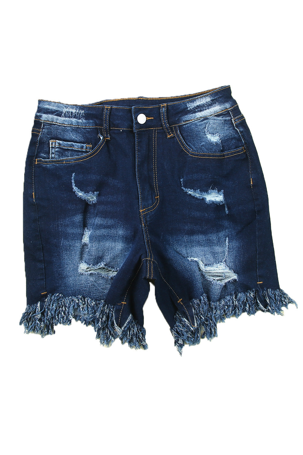 Blue Distressed Skinny Fit High Waist Denim Shorts