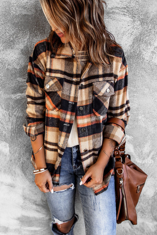 Brown Plaid Button Up Long Sleeve Flannel Shacket