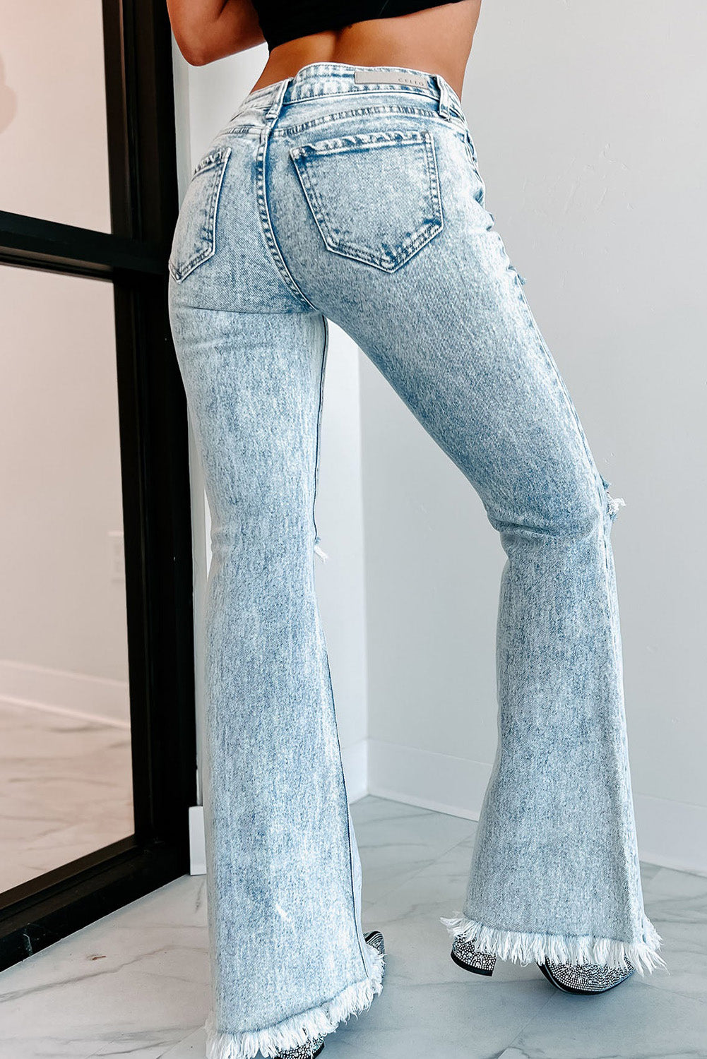 Light Blue Casual Distressed Washed Flare Jeans