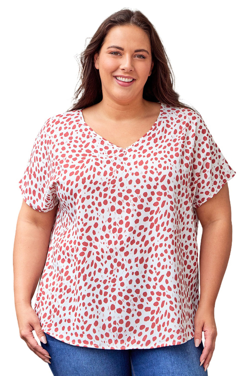 Leopard Plus Size V Neck Short Sleeve Top