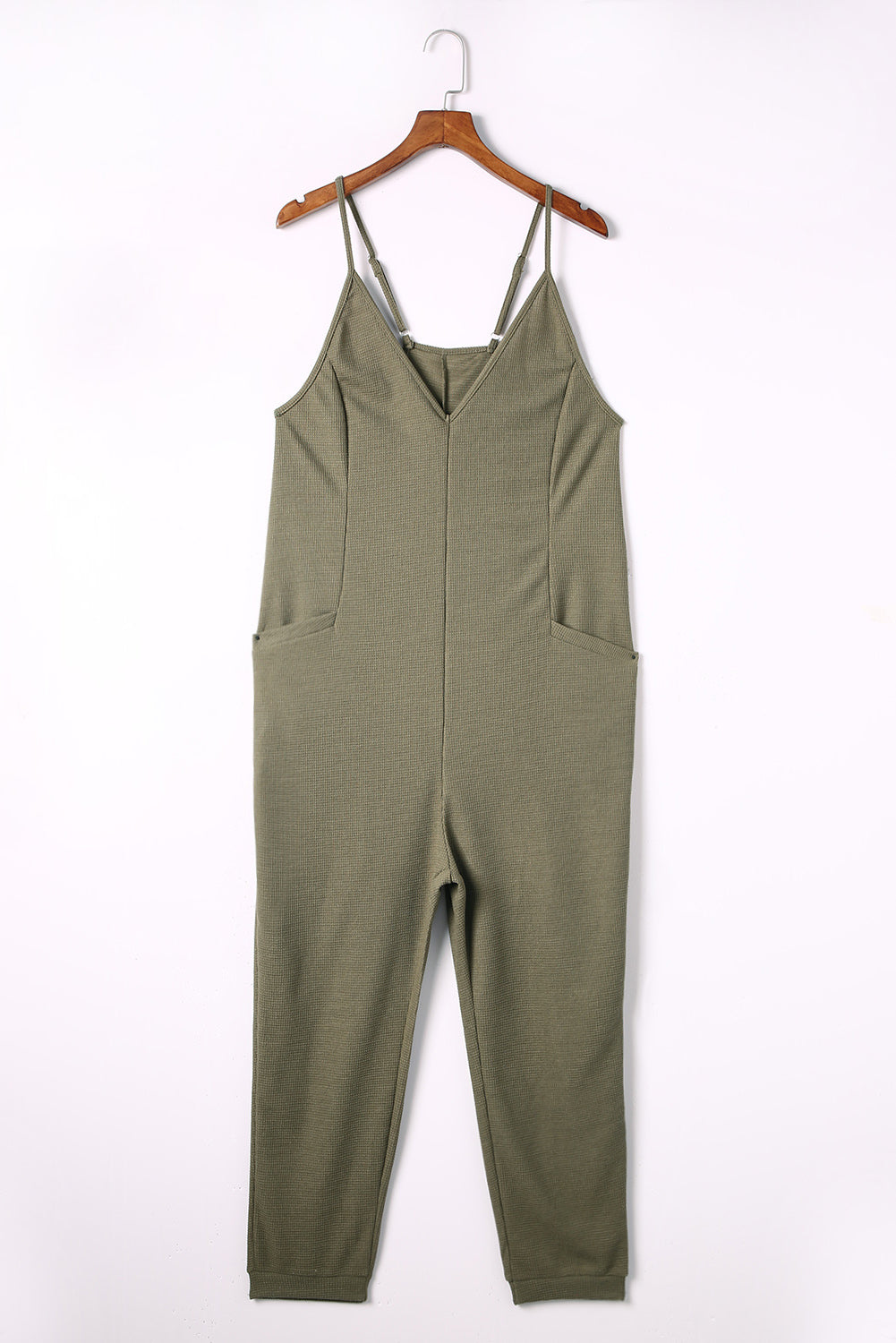 Gray Casual Textured Sleeveless V-Neck Pocketed Jumpsuit