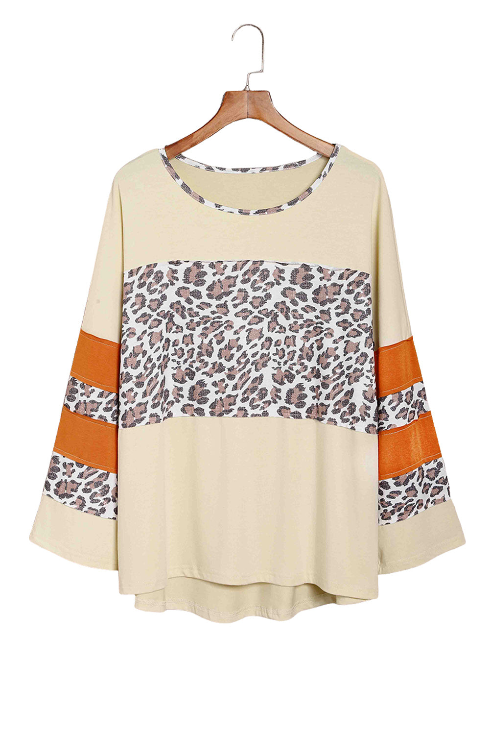 Apricot Leopard Print Color Block Patchwork Plus Size Top