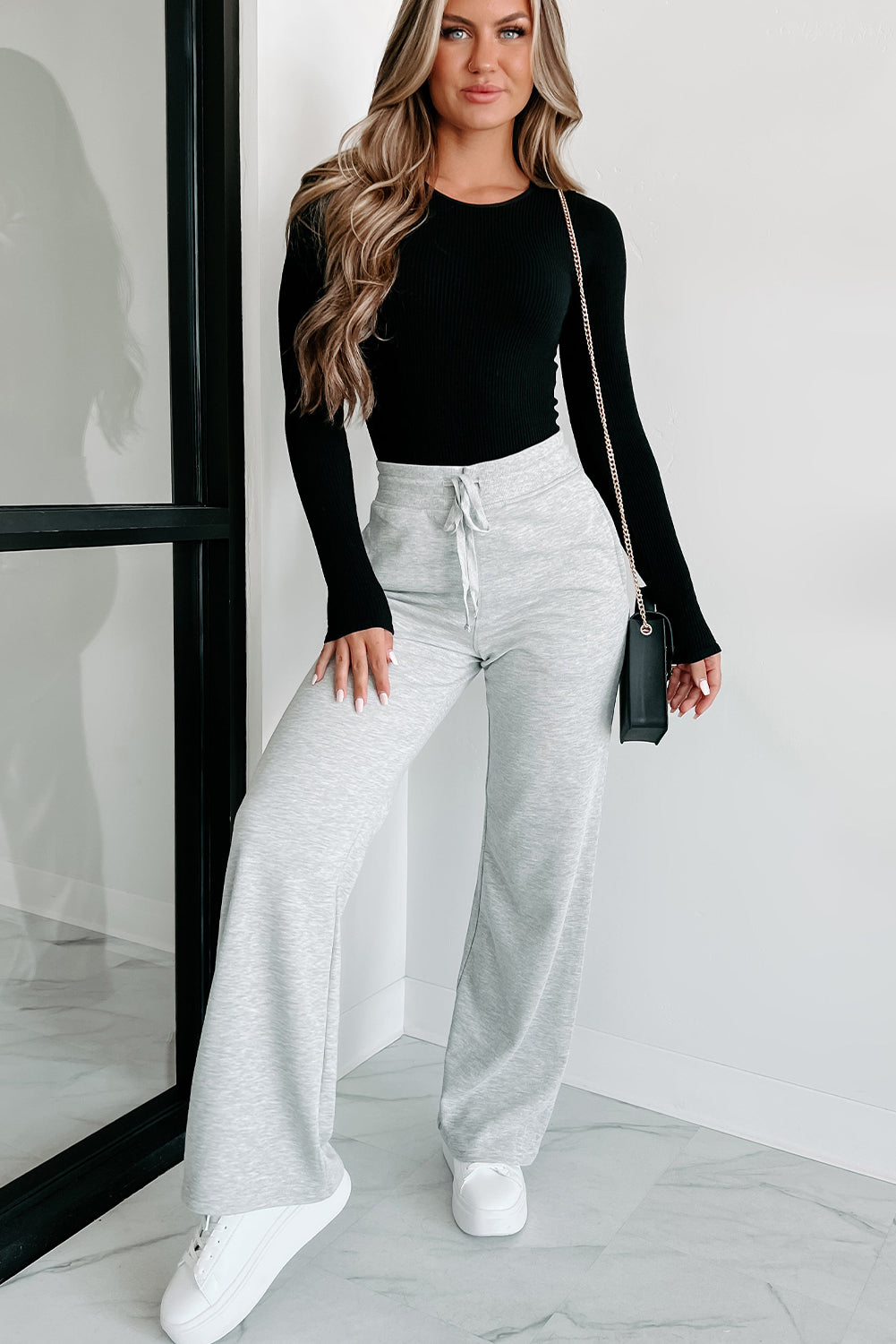 Light Grey Drawstring High Waist Sweatpants