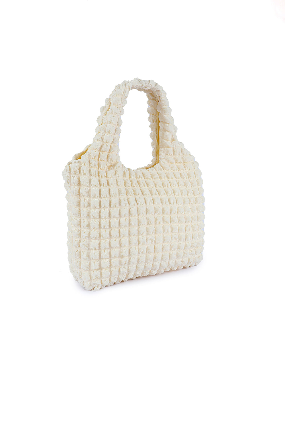 White Textured Pleated Bubble Shoulder Bag