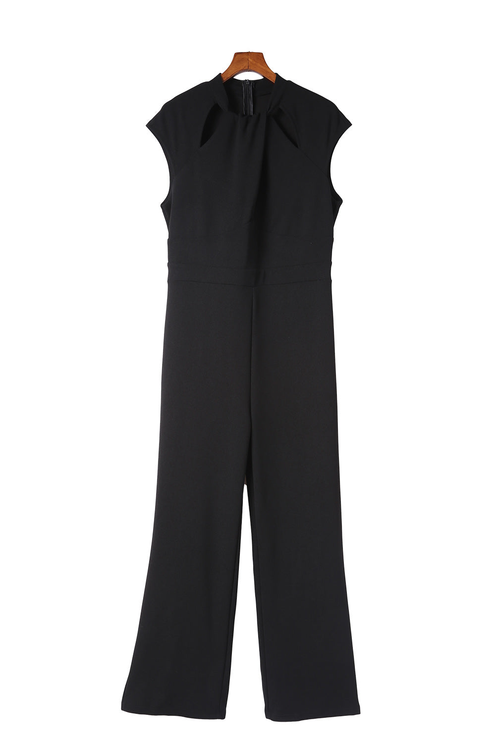 Black Twist Neckline Cap Sleeve High Waisted Jumpsuit