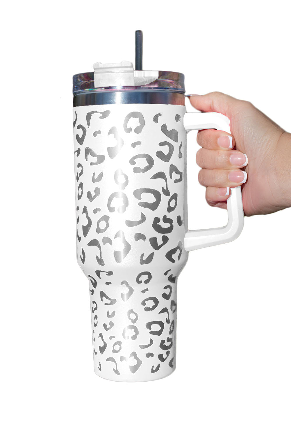 Pink 304 Leopard Spotted Stainless Double Insulated Tumbler Mug With Handle