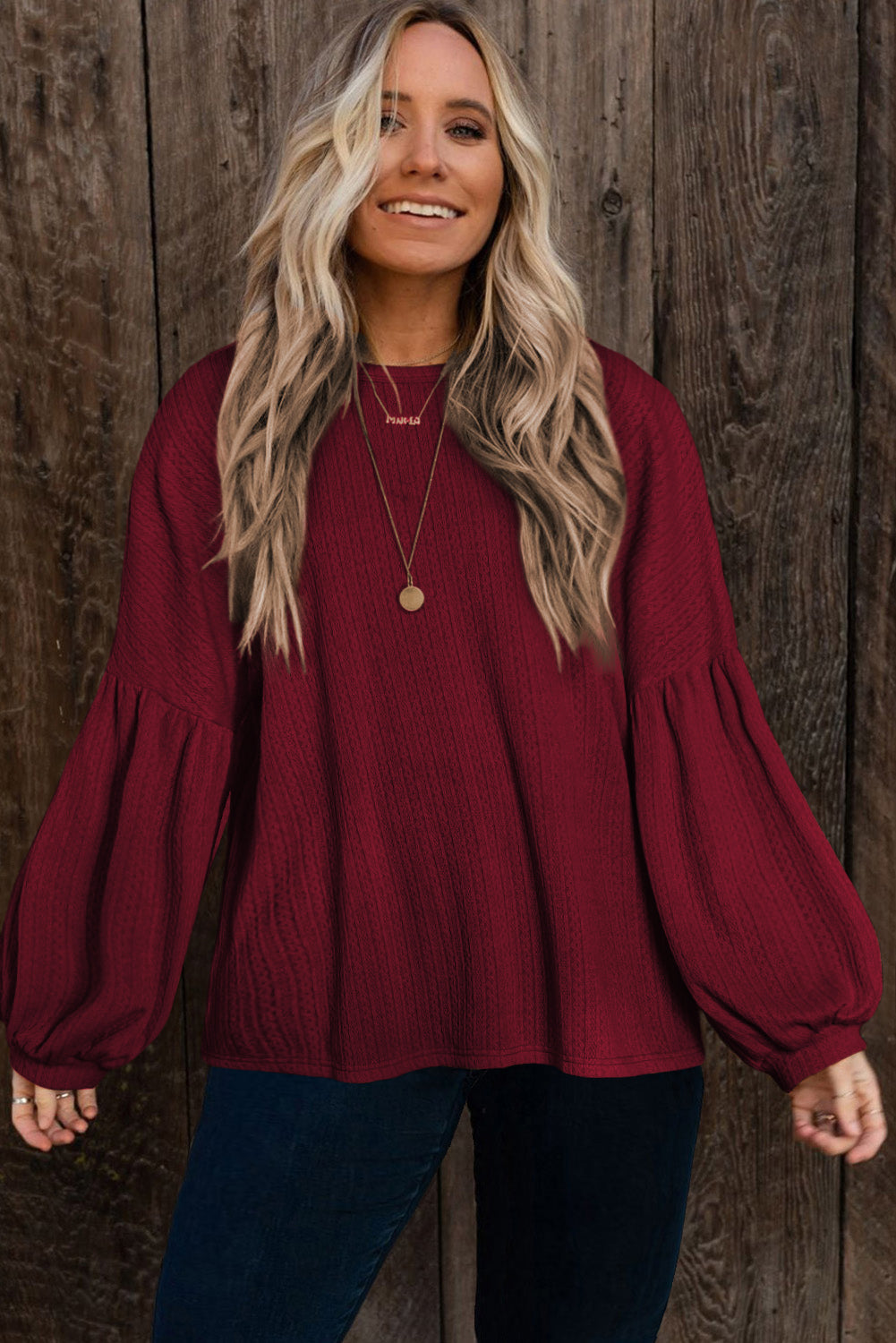 Ruby Plus Size Balloon Sleeve Textured Knit Top