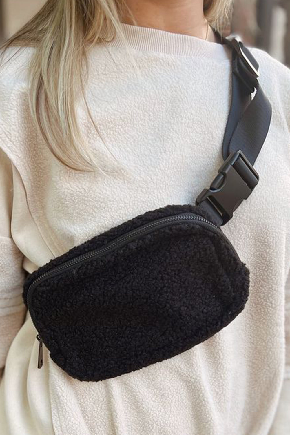 Coffee Sherpa Adjustable Strap Crossbody Bag